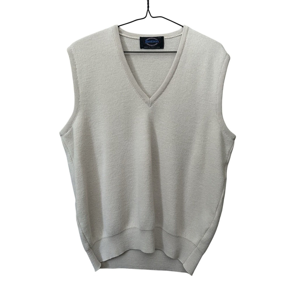 VTG Jantzen Acrylic & Wool Blend Sleeveless Sweater Vest L V-Neck Made in Canada - Picture 2 of 11